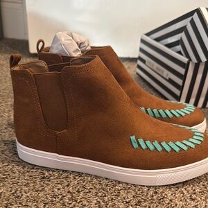 Brown and Teal Women's Ankle Boots